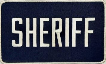 SHERIFF 5" X 9" PATCH - WHITE on NAVY, WHITE TRIM - SEW ON.